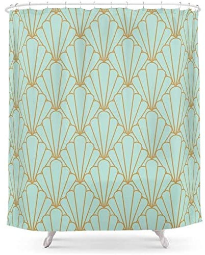 Rideau De Douche Art Déco Série Menthe Vert Tapis Polyester Tissu Salle De Bain Décoration De La Maison Étanche Impression Rideaux De Douche 180x180cm