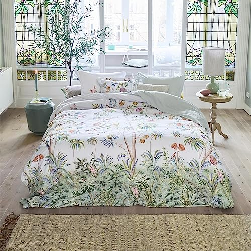 Pip Studio Bettwäsche Il Paradiso Weiß Perkal Bäume Blüten Sträucher Schmetterlinge Vögel Grün Geblümt Floral, Größe:155 cm x 220 cm