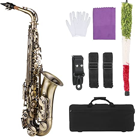 Messinggravierte EB E- flache Alt-Saxophon-Saxo-Abalone-Shell- Tasten mit Gehäusehandschuhen Reinigungstuch Fettgürtelbürste