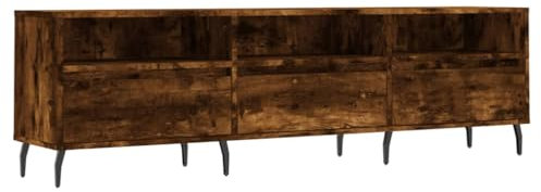 vidaXL Smoked Oak TV Cabinet - Engineered Wood Stand with Ample Storage - 150x30x44.5 cm TV Bench with Stable Iron Legs Perfect for Living Room or Bedroom