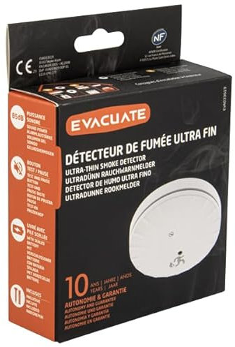 EVACUATE - Détecteur de fumée NF Ultra fin Autonomie et garantie 10 ans