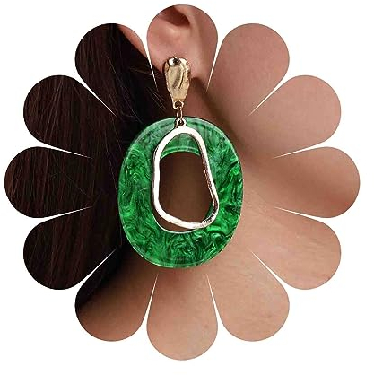 Aneneiceera Vintage Acryl Ovalen Reifen Tropfen Ohrringe Smaragd Kreis Ohrringe Harz Grün Reifen Baumeln Ohrringe Gold Teardrop Ohrstecker Acryl Kreis Baumeln Ohrringe Schmuck Für Frauen Und Mädchen
