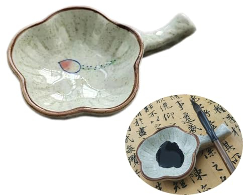 Woonsoon Multifunktionales Tintenfass aus Porzellan, handgefertigt, Tintenfass mit Pinselhalter für chinesische japanische Kalligraphie, Malpraxis (Lotus)