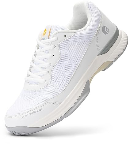 FitVille Mens Extra Wide Tennis Trainers Badminton Squash Shoes with Arch Support for Pickleball Volleyball White-Grey 8 UK