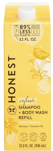 The Honest Company 2-in-1 Cleansing Shampoo Body Wash Refill Carton, Gentle for Baby, Naturally Derived, Tear-free, Hypoallergenic, Citrus Vanilla Refresh, 32 fl oz