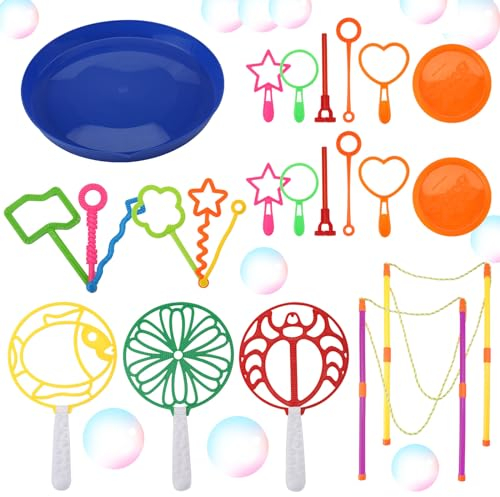 24 Stück Seifenblasenmaschine, Riesenseifenblasen-Set für Kinder, große Seifenblasenstäbe, Seifenblasenmaschinen mit Tablett und Ringen zur Herstellung von Seifenblasen