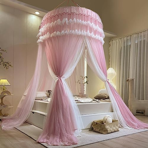 Zanzariera per Letto A Castello Zanzariera Cupola Letto Matrimoniale/Singolo Zanzariera A Soffitto Grande Dimensioni Anzariera A Tenda per Letto Bambini per Casa Campeggio Viaggi, Rose Pink
