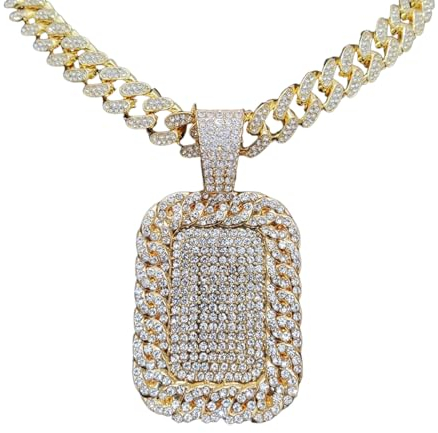 XZZHIHHA Männer und Frauen Halskette Schmuck Männer Hip Hop Iced Out Dog Tag Anhänger Halskette Kubanische Kette Hiphop Halsketten Mode Charme Schmuck Geschenk