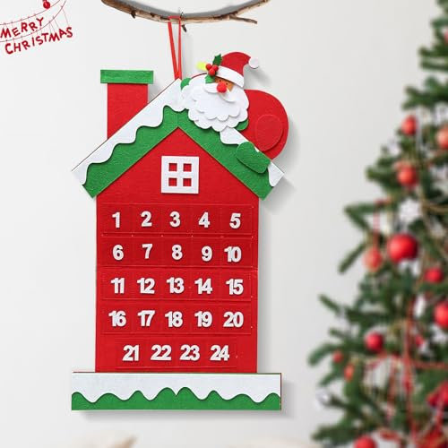 Adventskalender als Wandkalender aus Filz, Adventskalender zum Befüllen aus Filz Weihnachtskalender Adventskalender zum Aufhängen mit 24 Taschen, Xmas Countdown Kalender