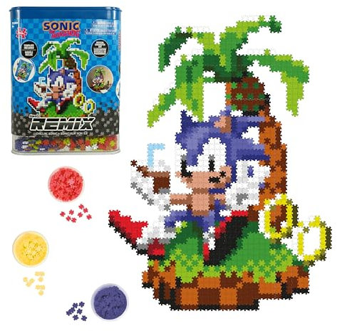 Jixelz Remix Sonic The Hedgehog Bastelset – Chillin' Sonic – keine Hitze oder Kleber erforderlich – STEM Bauspielzeug – Pixelkunst für Schreibtisch, Schlafzimmer oder Studentenwohnheim – 1200+ Teile –