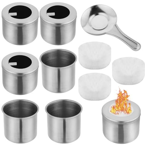 Set di 10 Pezzi Bruciatore Bioetanolo per Camino, Pentole per Bruciatore a Bioetanolo in Acciaio Inox, Bruciatore Bioetanolo da Tavolo con Tappo di Spegnimento per Interno, Esterno