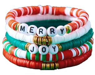 FDEETY Weihnachten Armband Set Weihnachtsschmuck Set mit Alphabet weiß rot gemischte Farben Armband Urlaub Armband für Kinder Erwachsene Weihnachtsfeier Boho Armband Stränge