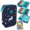 Goldkids - Federmäppchen 3 Fächer - Mäppchen für Mädchen - Federmappe 3-Fach Federtasche Gefüllte Schüleretui Schulmäppchen und Hausaufgabenheft - Einhorn Motiv