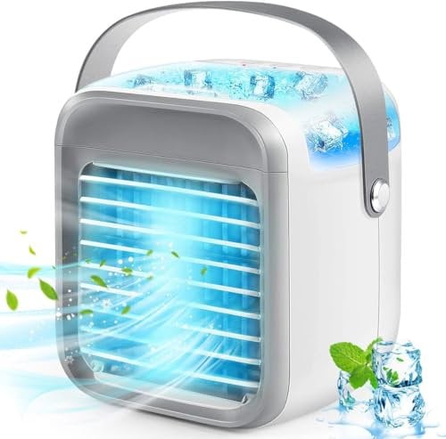 Portable Air Conditioner, Personal Cooler Fan, 3 in 1 Evaporative With Large Capacity Water Tank, Quiet Mini Conditioner Desk Cooling Fan for Home, Bedroom, Travel, and Office, Grey