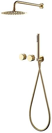 DXEMRQPB Badarmatur aus Messing mit Umsteller, Mischbatterie-Set, schwarzes Regen-/Fallventil-System-Kit, Handbrause, 25,4 cm, Wandarm, gebürstetes Gold, A