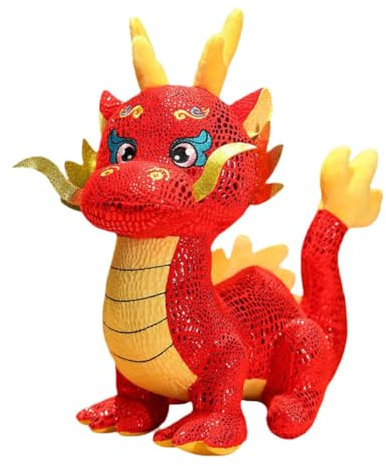 ifundom Poupée en Peluche Dragon Animaux Peluche Dragon Mascotte du Nouvel an Chinois en Peluche Dragon Réaliste Dragon en Peluche Poupée Dragon Rouge