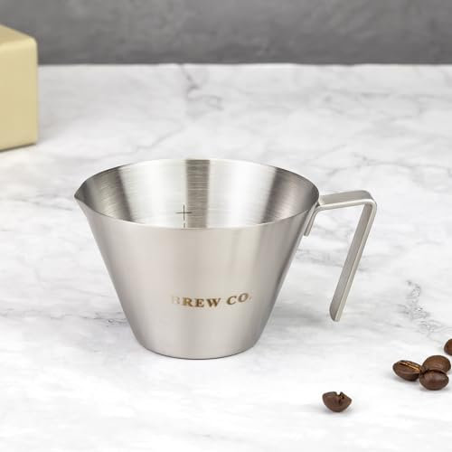 Brew Co. Espresso Measuring Cup (2-Cup Pack) 3.5oz 100ml Espresso Shot Cup Stainless Steel Sauce Cups with Handle for Tomato Sauce | Steak Sauce | Desserts | Beverages (Silver)