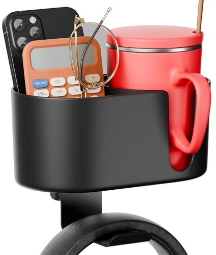 Fervidus Desk Cup Holder with Headphone Hanger, 2 in 1 Clamp Organizer for Office Table, Lawn Chair, Golf Cart, Pontoon Boat, Fit for Most 18-32 oz Bottles