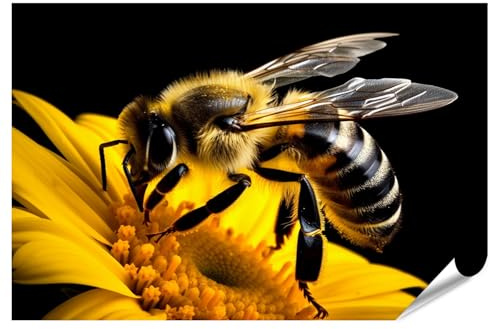 islandburner XXL Bild Poster Biene Auf Gelber Blume Makroaufnahme In Der Natur Premium Bilder Fotodruck
