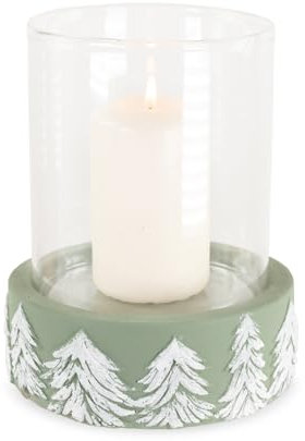 Riffelmacher Kerzenglas mit Keramikboden | Baumdekor Grün-Weiß | 14×19 cm | Weihnachts-Windlicht mit Glasaufsatz | 15509