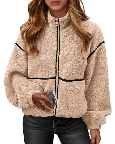 KIRUNDO Sherpa Jacket Women Fleece Oversized Zip Up Winter Coats Fall Jackets Faux Fur Warm Outwear 2026 Fashion Clothing(Beige, Medium)