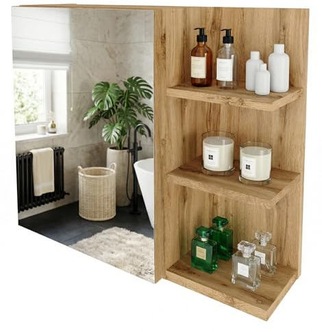 möbelkap Spiegelschrank Badezimmer mit Ablage & Stauraum | Hängender Badezimmerschrank zur Wandmontage mit Regal – modern & pflegeleicht|Eiche Wotan