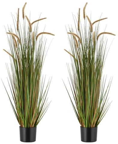 VEVOR Erba Artificiale, 2 Pezzi 1194 mm Erba di Canna di Equiseto in Vaso, Pianta di Arbusti Finti in di Alta Qualità per Interni ed Esterni Giardino Ufficio Decorazione della Casa, Verde