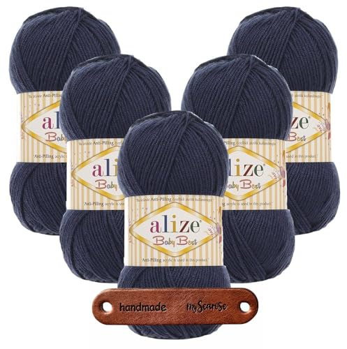 ALIZE 5 x 100g Baby Best 58 Navy Premium Wolle babyweich ohne Fusseln für Babykleidung Decken und Accessoires hautfreundlich pflegeleicht für das ganze Jahr mit mySearose Label
