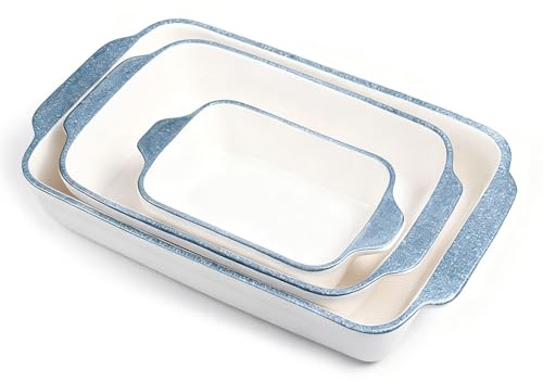 Baking Dishes, Ceramic Bakeware Sets of 3, Porcelain Baking Pan with Handle