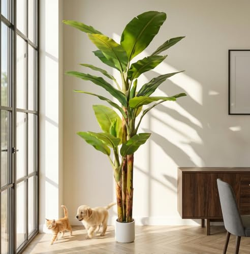 Pianta artificiale di banano, alta 2,4 m, pianta tropicale finta con foglie grandi, decorazione per interni ed esterni