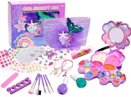 Fbinys Kinder-Make-up-Set, 26-teilig, waschbar, Meerjungfrauen-Motiv, waschbares Make-up-Set für kleine Mädchen, für Kinder von 3–12 Jahren, zum Verkleiden, Weihnachten, Prinzessinnen-Spielzeug