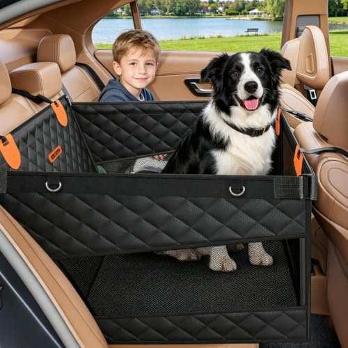 Nobleza Hundeautositz L72 x B58 x H55cm Schwarz | Rücksitzverlängerung Verstärkt für Mittlere Hunde mit Mesh-Fenster, Wasserdichter Hundesitz Auto mit Hartboden +40% Platz