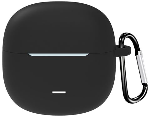 Techsuit für Xiaomi Redmi Buds 6 Lite Hülle mit Silikon, Glatte Ultradünne Material, Stoßfest, Kratzfest, Kabelloses Laden Kompatibel, Karabiner, Schwarz