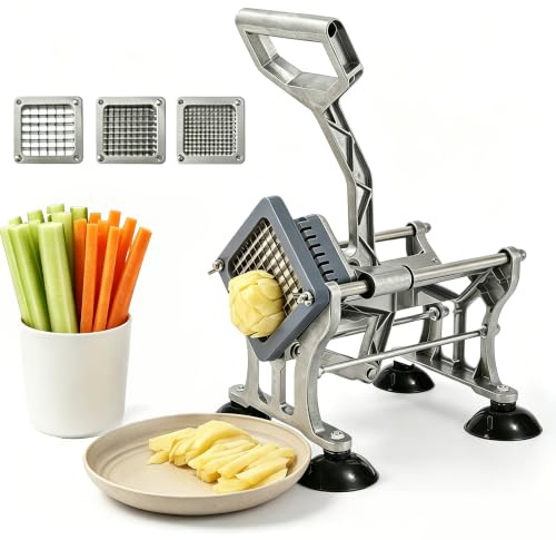 QIAKEFE Coupe-Frites Pro 3 Grilles INOX, Ventouses Puissantes pour LéGumes