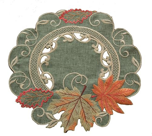 Quinnyshop Herbst Blätter Tischläufer Tischdecke Mitteldecke Deckchen Ahorn Grün Gelb Orange (ca. 30 cm Rund)