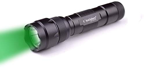 L'LYSCOLORS - GRÜN-LICHT LED Taschenlampe Jagd inkl. 18650 Akku und Holster