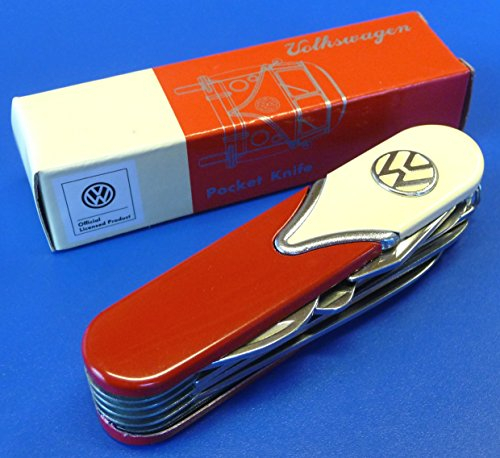 TASCHENMESSER VW BUS Style in Beige/Rot 10 FUNKTIONENTOP QUALITÄT