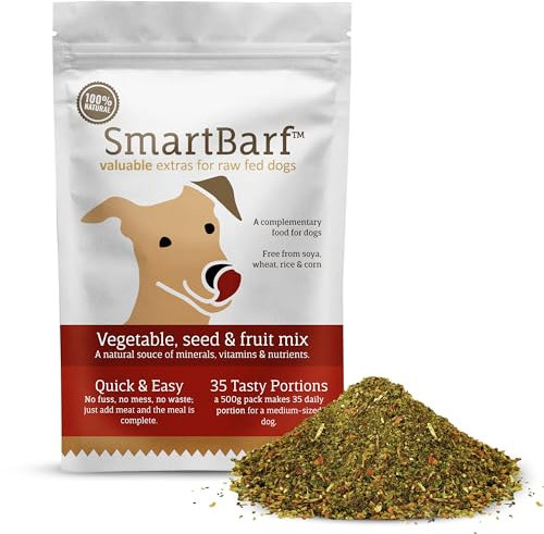 SmartBarf Vegetable, Seed & Fruit Mix (500g) A natural meal booster rich in prebiotics, minerals, vitamins & nutrients - Improve your dog's raw or home prepared meal by adding SmartBarf - 1 Pouch