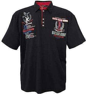 Lavecchia Übergrößen Poloshirt für kräftige Männer bis 8XL - Farbe Schwarz, Polo-Hemd Kurzarm mit Logo, Applikation und Patch Details, Größe:3XL