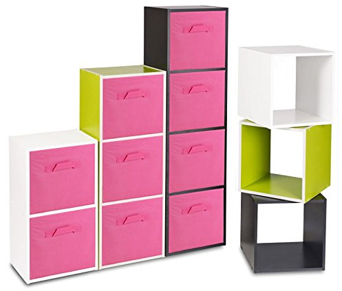 Holz-Bücherregal mit farbigen Aufbewahrungsboxen, Dark Pink Box, Antique Cube