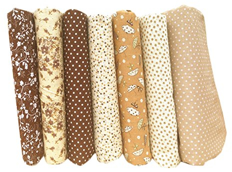 Yalulu 7 Stück Verschieden Patchwork Baumwollstoff vorgestanzten Baumwolle Quilt Stoff viertel DIY Stoffreste Paket Stoffpakete (Braun)