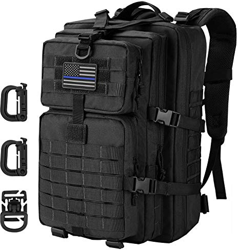 Hannibal Tactical 40L Militär Taktischer Rucksack US Cooper Rucksack Armee Assault Pack 3 Tage Bug Out Go Bag Trekking Wanderrucksack Schwarz,Black