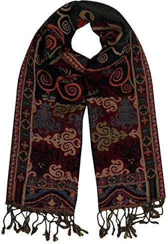 Lorenzo Cana Frauenschal Damenschal Wollschal Schal jacquard gewebt 100% Wolle vom Merino Lamm Mehrfarbig Braun Orange Naturfaser 7858611