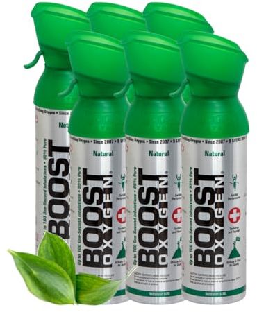 Boost Oxygen - Bouteille d'Oxygène Portable - Canette d'Oxygène Pur et Naturel à 95% - Concentration, Récupération, Énergie, Humeur, Grand - 5L - Naturel (30L - 6x 5L canettes - 600 bouffées)