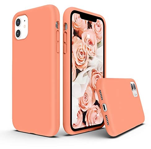 SURPHY Coque iPhone 11, Silicone Liquide Case avec Doux Microfibre Coussin Doublure Cover Protection Bumper Anti-Choc Housse Étui pour iPhone 11 6,1 Pouces (Peche)