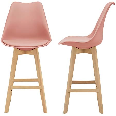 [en.casa] Juego de taburetes de Bar 105 x 48 x 58cm Set de 2X Taburetes de Cocina de diseño Asiento Acolchado Patas de Madera Haya Color Rosa