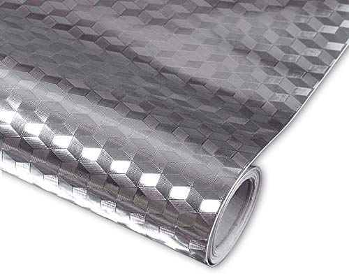 ZANPOON Kitchen Aluminum Foil Wallpaper - Kitchen Silver Foil Stickers Self Adhesive Oil Proof Waterproof Kitchen Stove Anti Greasy Counter Top Sticker (Lattice)