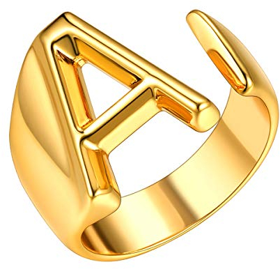 FOCALOOK 18k vergoldet Offener Ring für Damen Mädchen verstellbarer Alphabet Ring Buchstabe A Initiale Knöchelringe Frauen Statement Ring Party Ring Schmuck Accessoire
