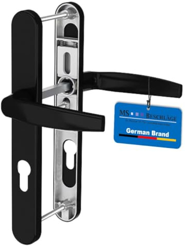 MS Beschläge Schmalrahmengarnitur Schwarz RAL9005 Türbeschlag 92mm PZ Langschildgarnitur Wechselgarnitur Haustüre Nebeneingangstüre (Drücker/Drücker, Türstärke 39-54mm)