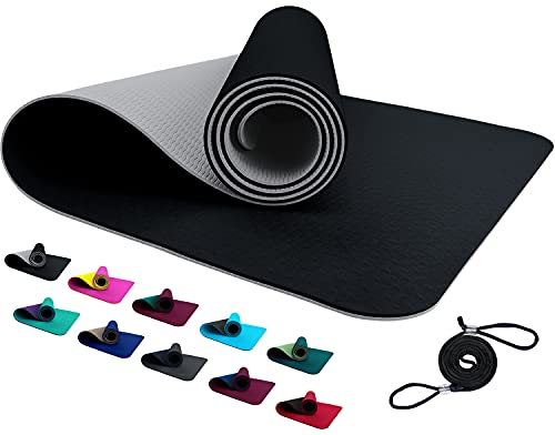 REFIT TPE Sportmatte Fitnessmatte 190 x 60 x 0,6 cm Schwarz Silbergrau rutschfest, Gym Matte Mat für Yoga Fitness Pilates Gymnastik Sport Yogamatte Gymnastikmatte Turnmatte Bodenmatte Grau Black Gray
